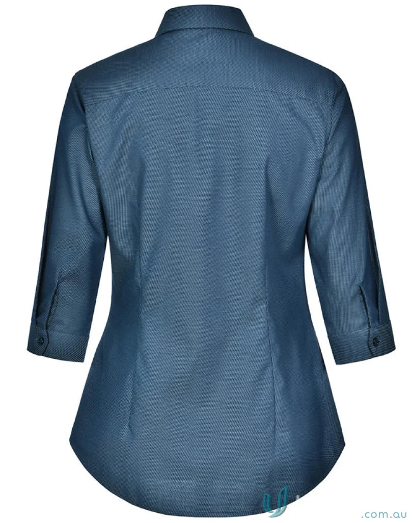 Blue three-quarter sleeve shirt from Winning Spirit Ascot Ladies with dot jacquard design