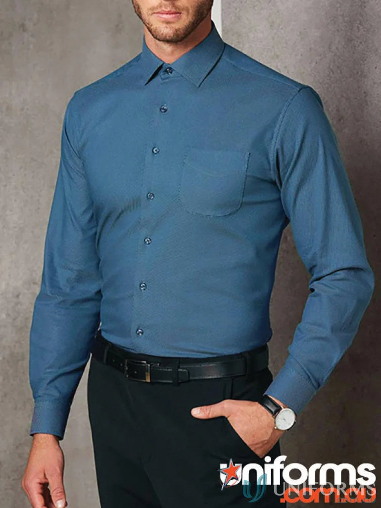 Blue long-sleeved jacquard stretch shirt perfect for ascot men’s long style