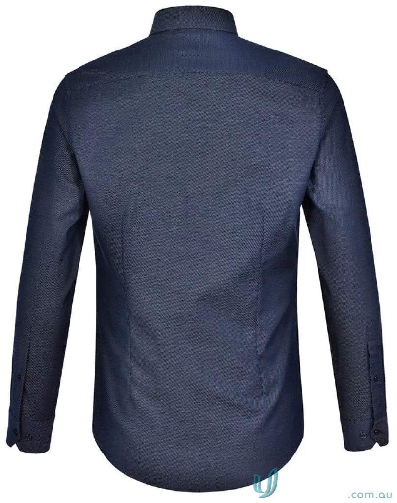 Navy blue navy blue long-sleeved jacquard stretch shirt for men from Winning Spirit Ascot collection