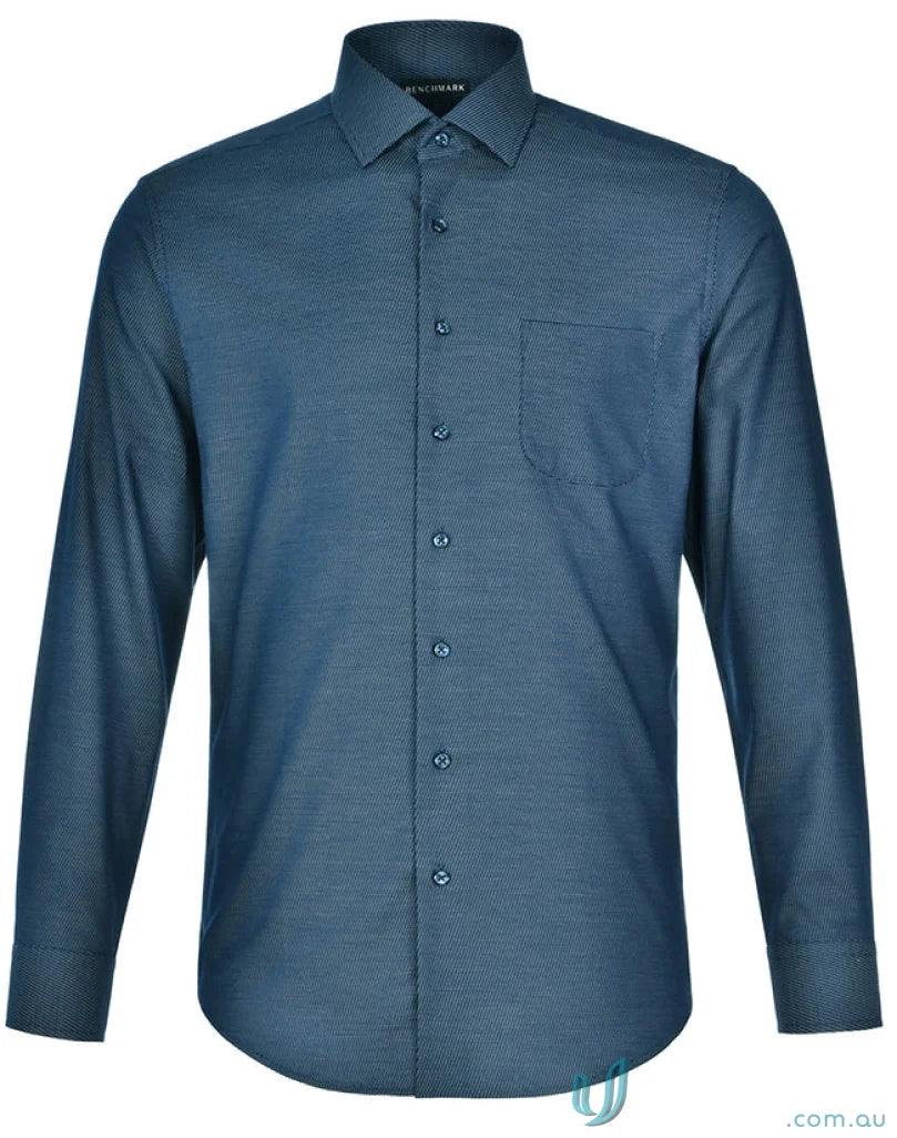 Long-sleeved blue jacquard stretch shirt from Winning Spirit Ascot Men’s Long collection