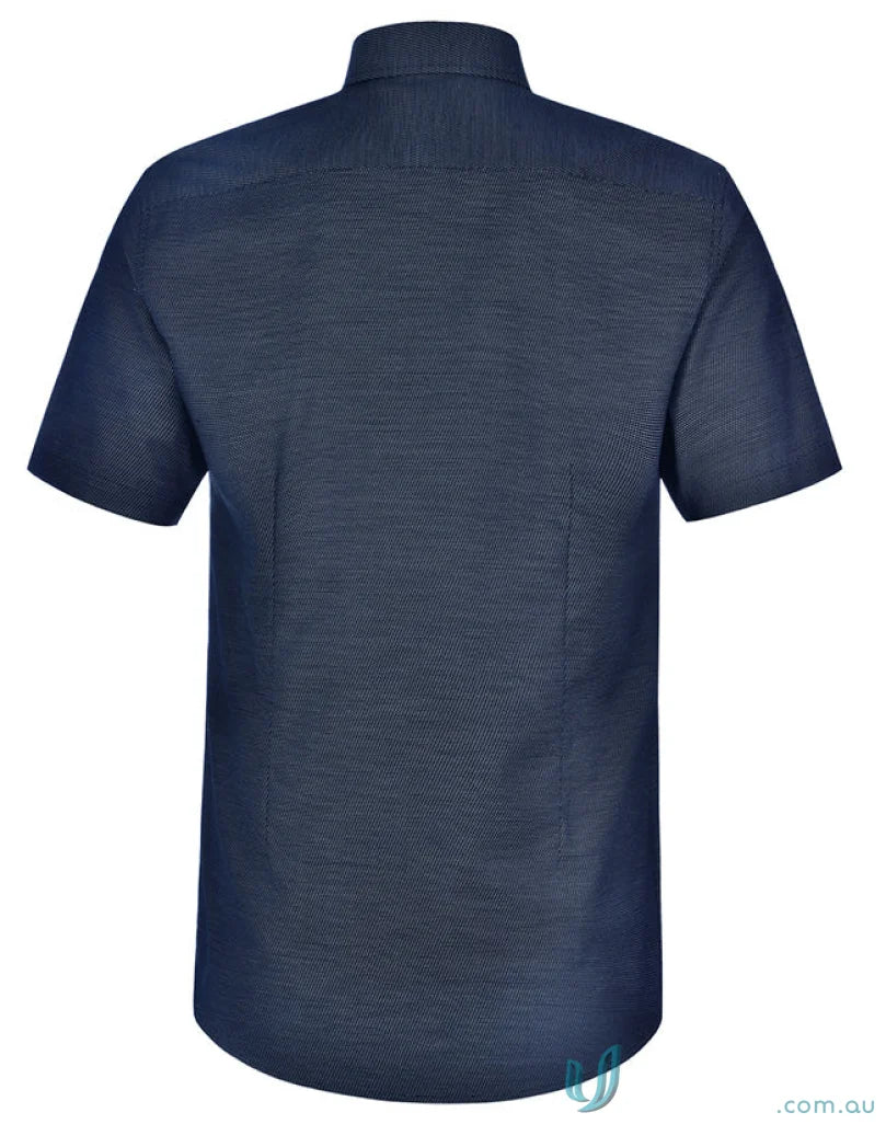 Navy blue men’s short sleeve dot jacquard shirt from Winning Spirit Ascot Short Sleeve Dot Jacquard Stretch Shirt