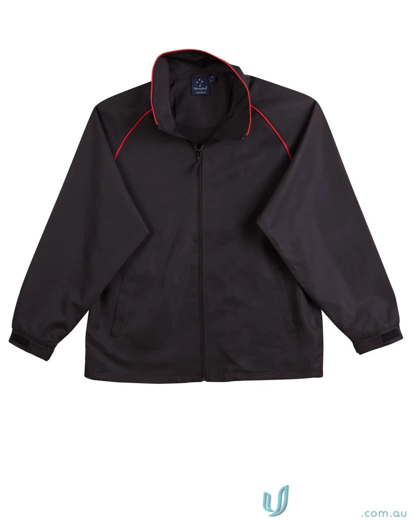 Black zip-up champion track jacket with red trim, perfect for unisex champions style