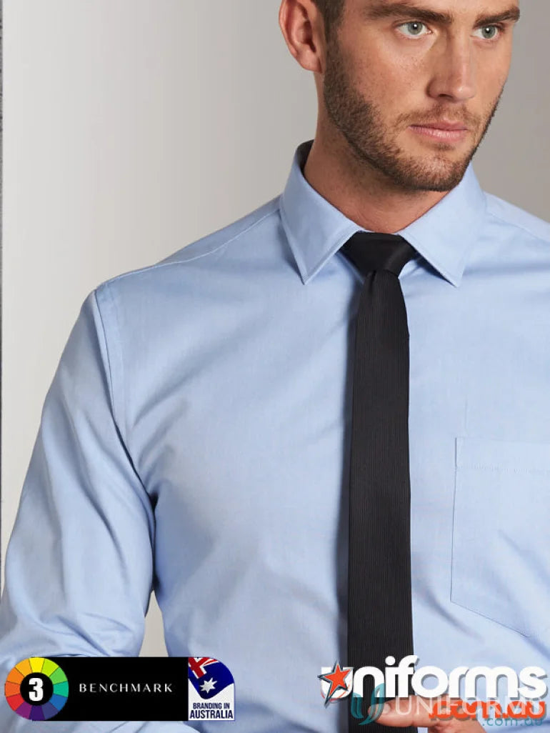 Light blue long sleeve oxford shirt with black tie, perfect for m7040l men’s cvc oxford style