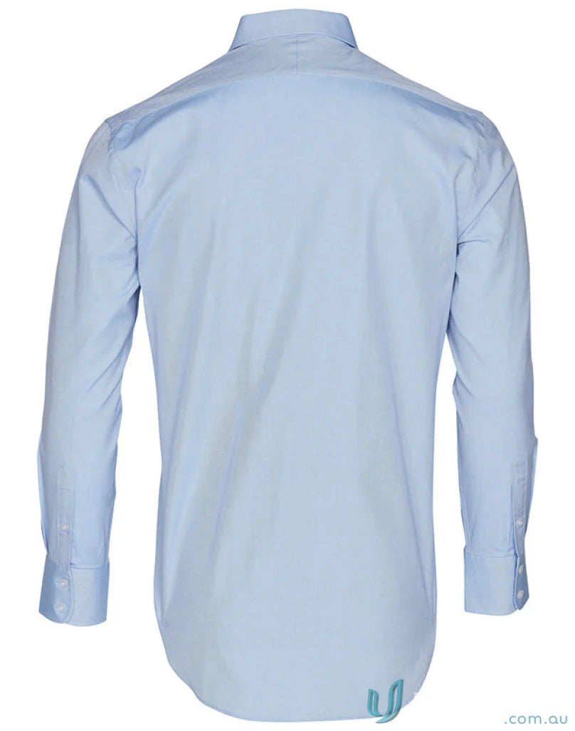 Plain light blue m7040l men’s cvc oxford long sleeve shirt displayed in Winning Spirit CVC Oxford LS Shirt