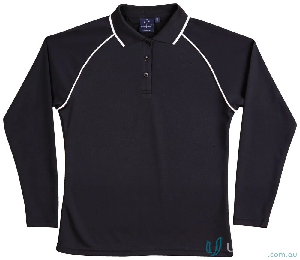Ladies Champion Raglan Contrast Polo in black with white piping and cooldry® mesh fabric