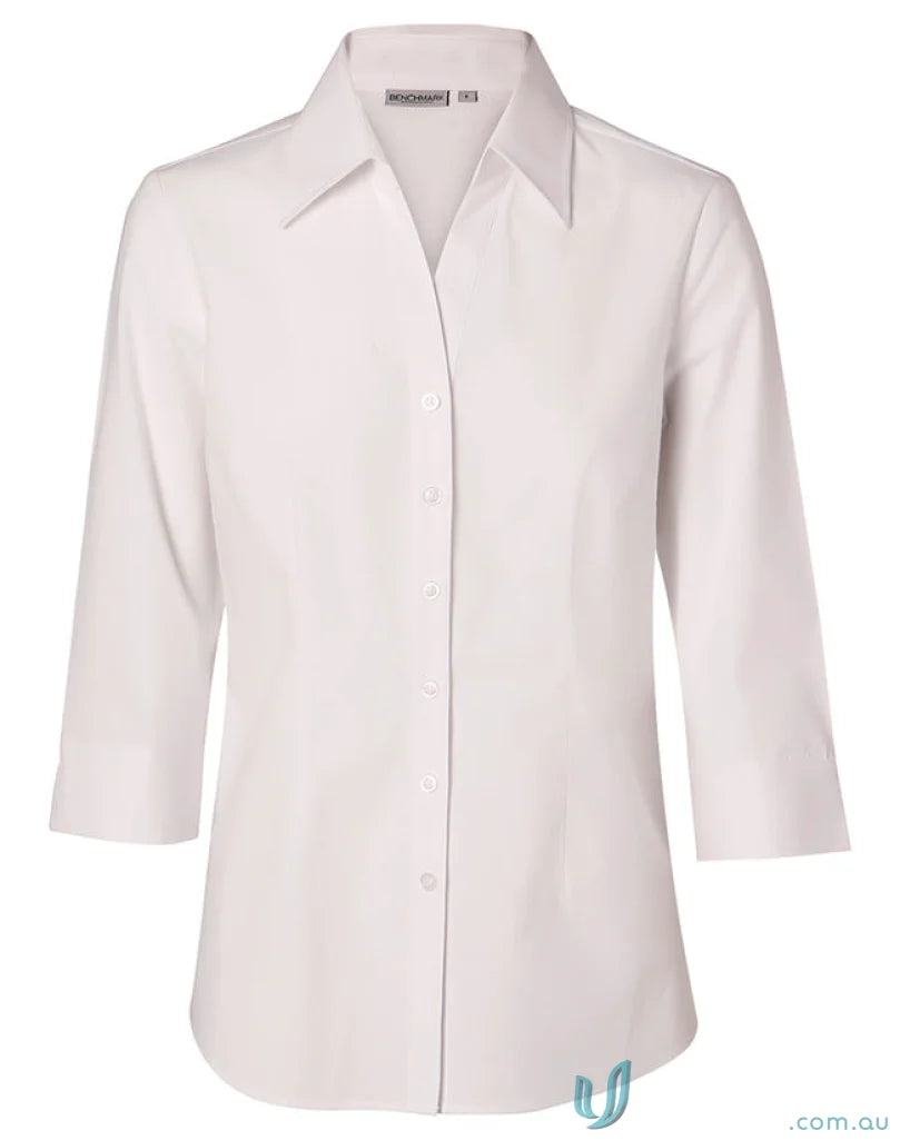 Winning Spirit Ladies Fine Twill Shirt with white three-quarter sleeves for a casual look