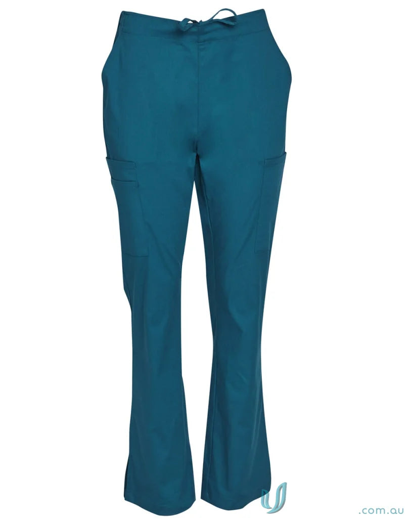 Teal drawstring waist scrub pants from Winning Spirit Ladies with semi-elastic waist
