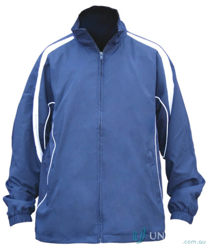 Blue and white Winning Spirit Legend warm-up jacket with water-repellent finish for your workwear wardrobe