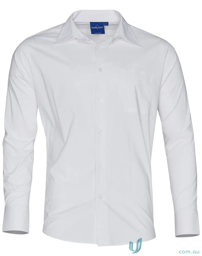 White long-sleeved dress shirt from Winning Spirit Mens Executive LS Shirt collection perfect for mens teflon executive style