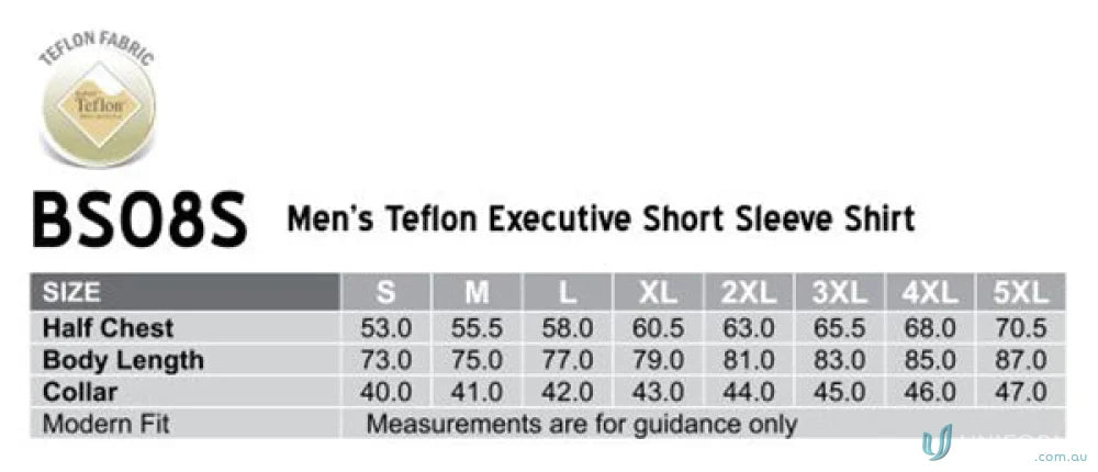 Mens Teflon Winning Spirit Mens executive short sleeve shirt size chart