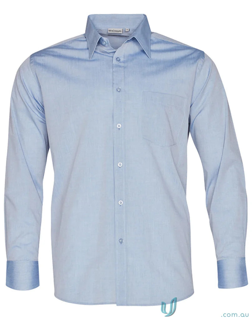 Light blue m7012 mens fine chambray long sleeve shirt from Winning Spirit mens collection