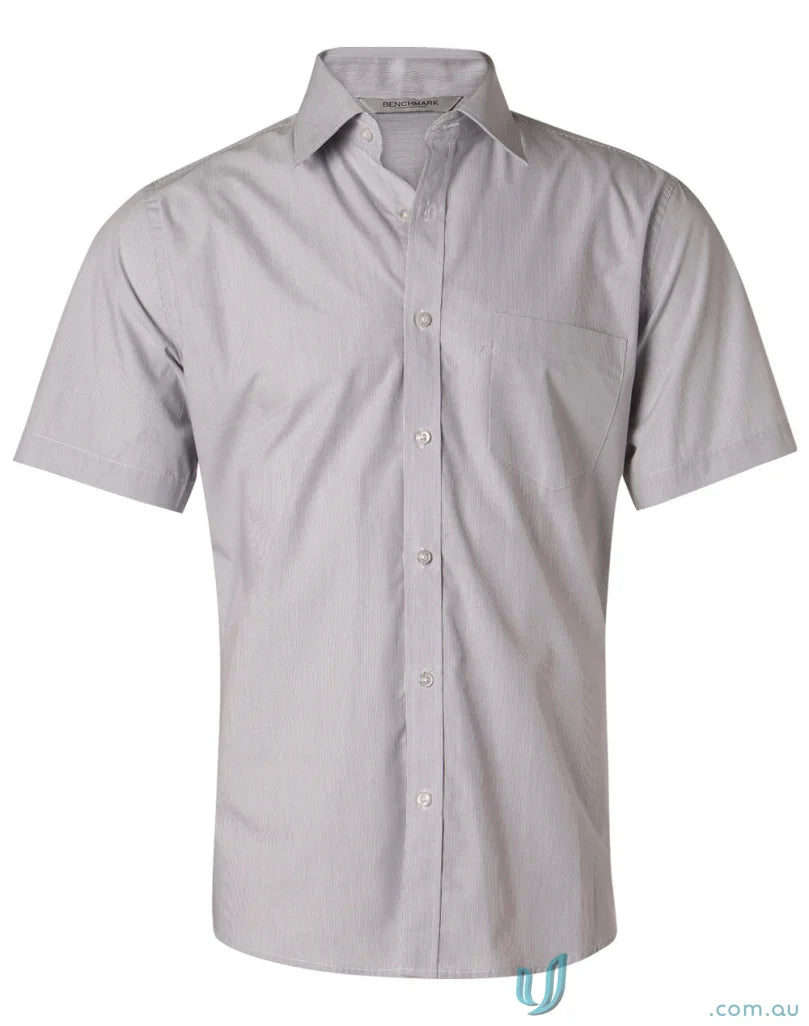 Winning Spirit Mens Fine Stripe SS Shirt, gray short sleeve mens stripe shirt for summer