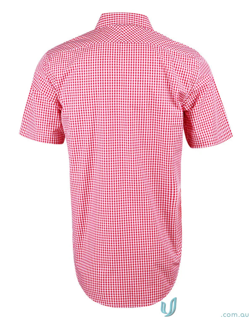 Red and white checkered Winning Spirit Mens Gingham Roll Up S/S Shirt for men
