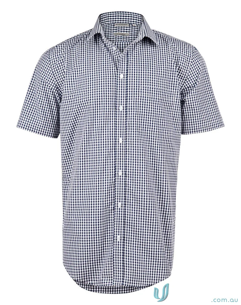 Winning Spirit Mens Gingham Roll Up S/S Shirt with mens gingham check pattern