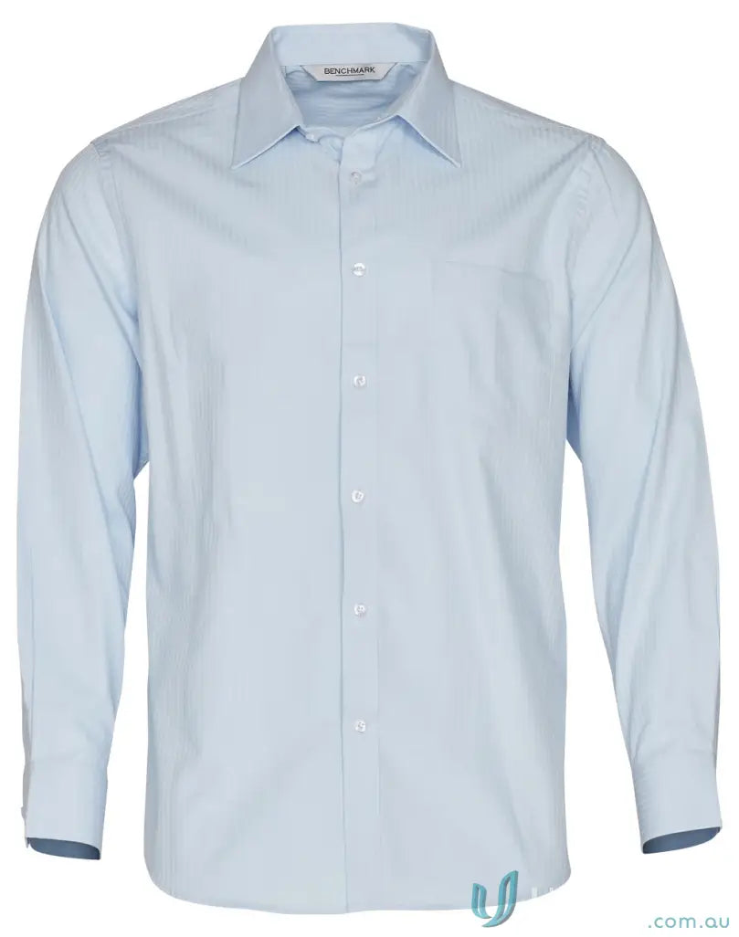 Light blue Light Blue Long-Sleeved Dress Shirt from Winning Spirit Mini Herringbone collection for men