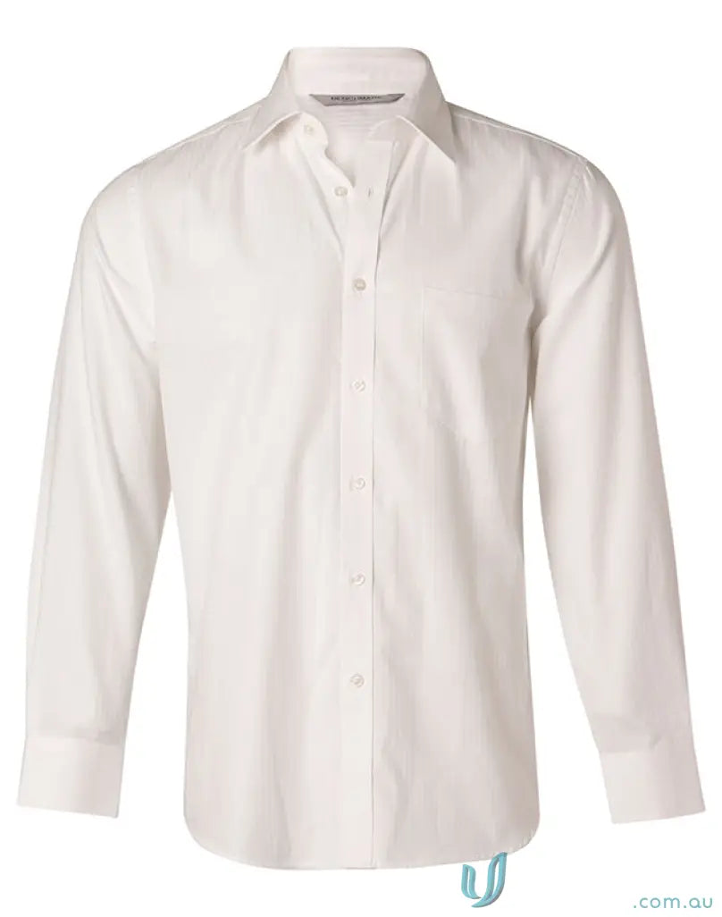 White long-sleeved Winning Spirit Mini Herringbone L/S Shirt for men’s mini herringbone style