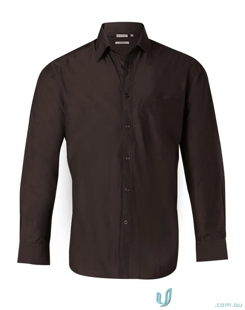 Brown long-sleeved Winning Spirit Nano Tech L/S Shirt for mens nano tech style