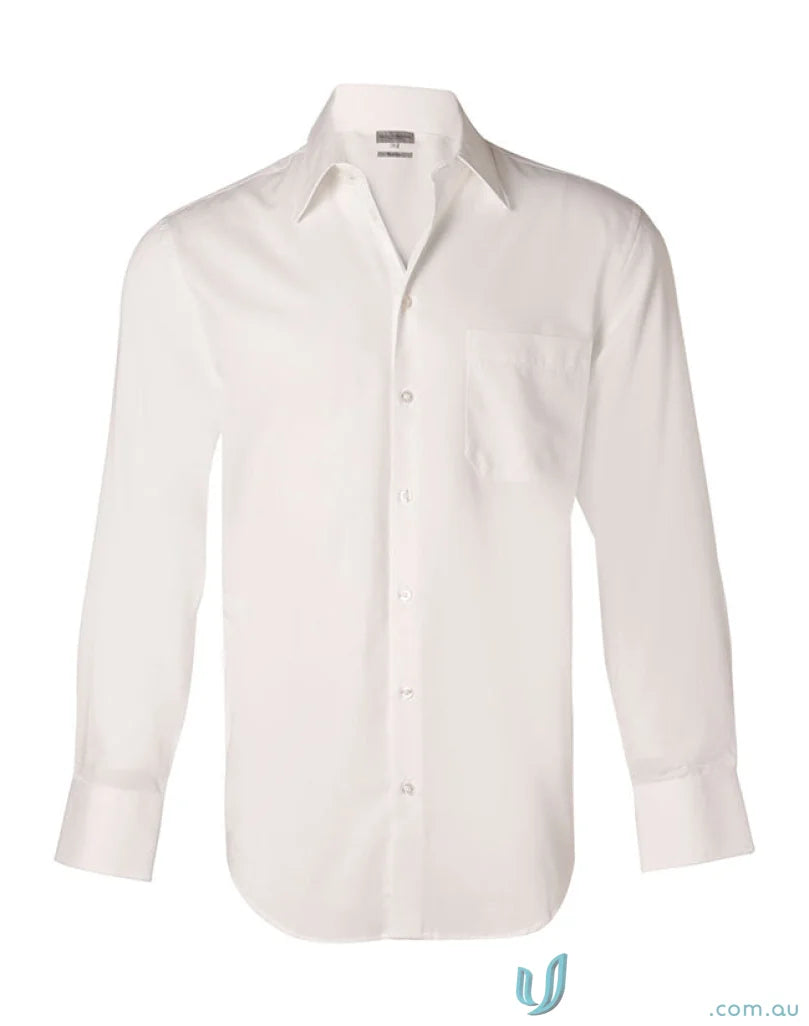 White long-sleeved Winning Spirit Nano Tech mens nano tech shirt for a sleek look