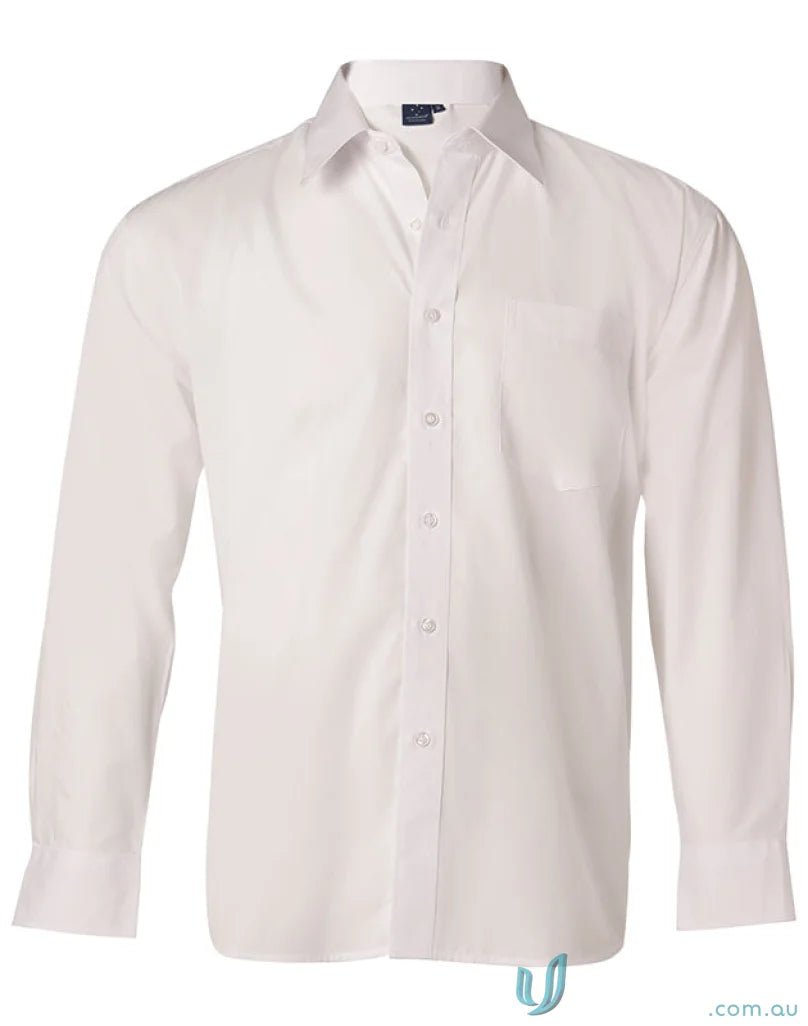 White long-sleeved dress shirt from Winning Spirit Poplin LS Shirt bs01l mens poplin long sleeve business shirt