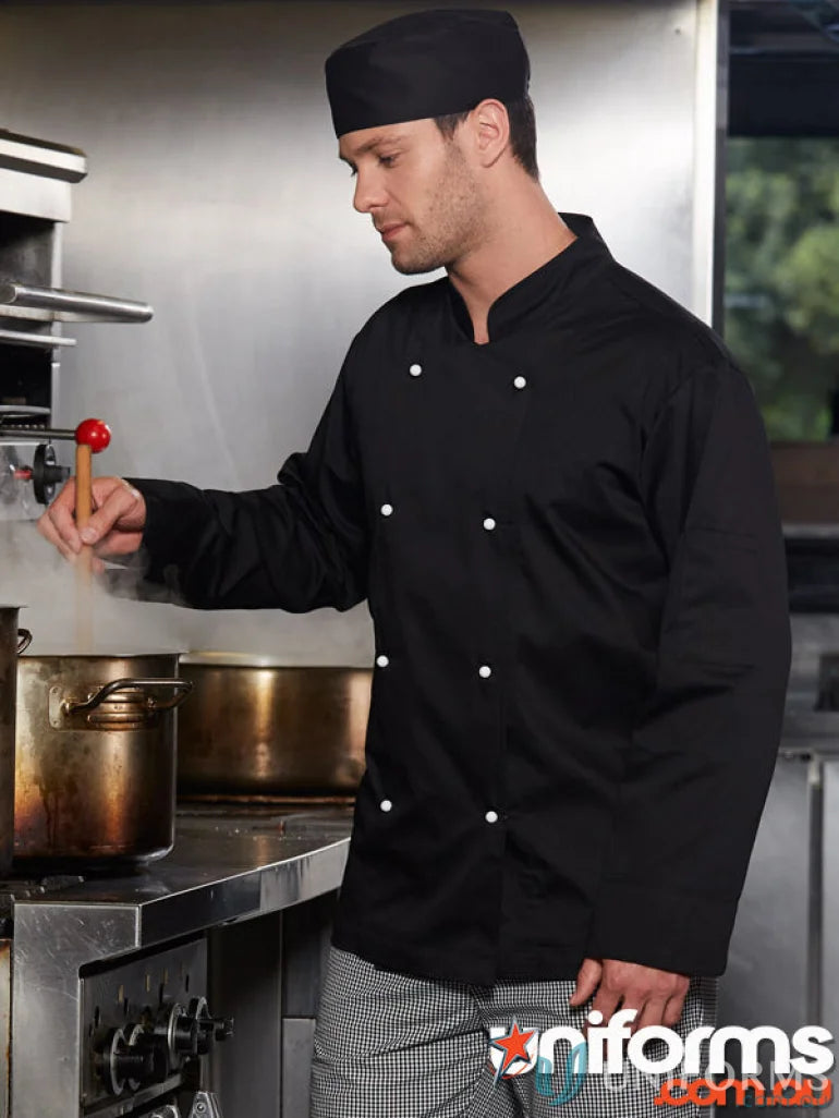 Chef in Winning Spirit Traditional chefs jacket stirring a pot on the stove for culinary pros