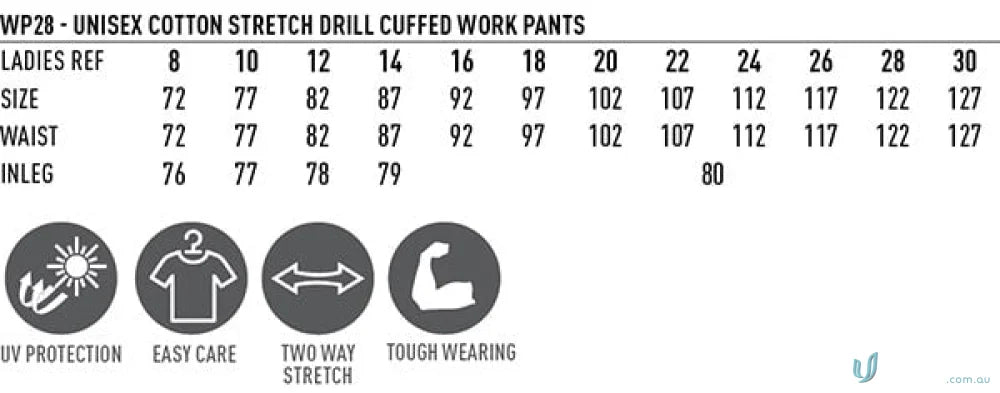 Planett womens cotton stretch cuffed work pants in solid color made for comfortable durable workwear uniforms