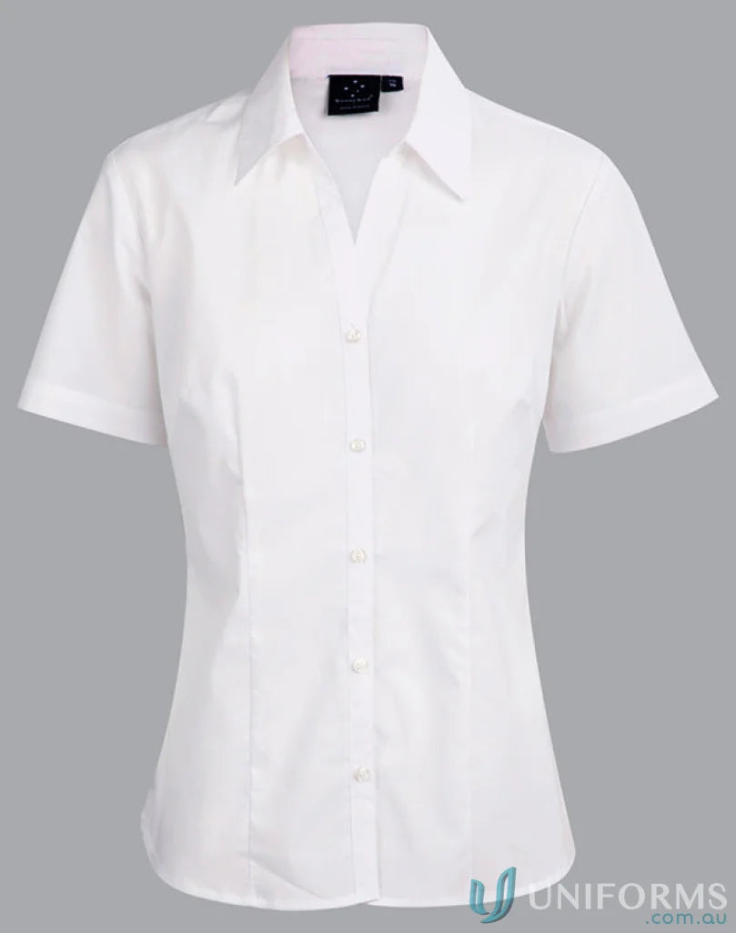 White short-sleeved Winning Spirit Womens Executive SS Shirt with BS07S Ladies Teflon finish