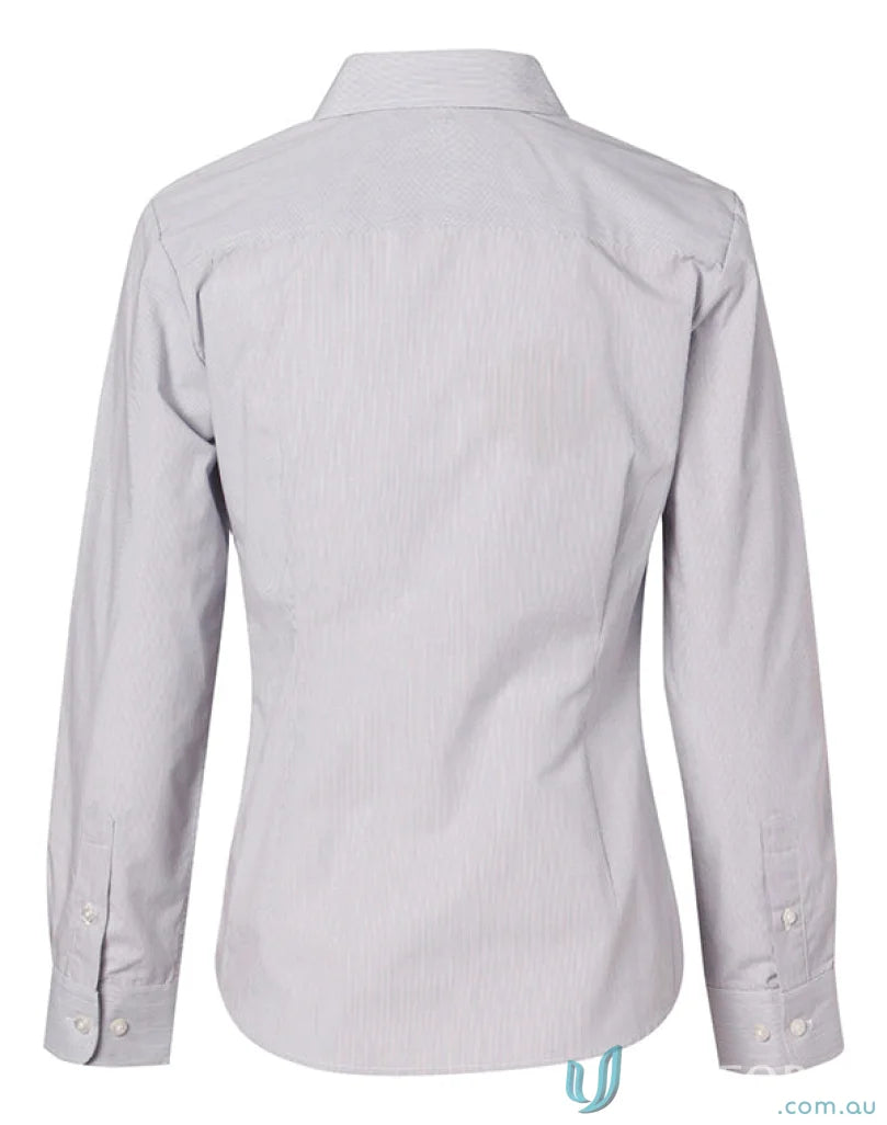 Gray women’s fine stripe long sleeve shirt from Winning Spirit Womens LS Shirt