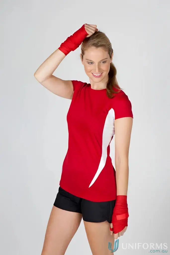 LADIES T-Shirts - Stylish and Comfortable Options for Work and Casual Wear T447LD Women’s Accelerator Cool-Dry T-Shirt in Red/White.