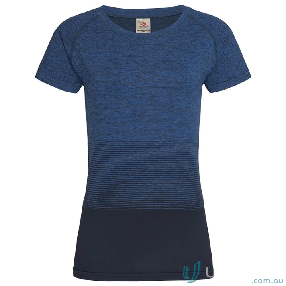 Women’s active seamless raglan top with multi-colour gradient pattern and textured knit