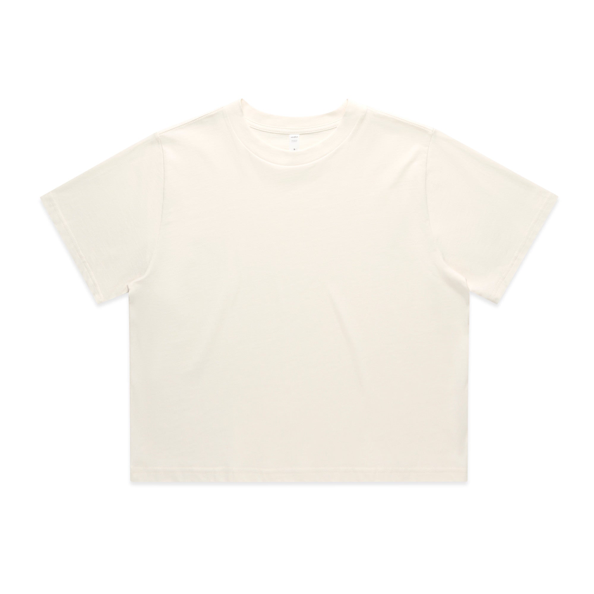 Cream-colored minimalist cropped tee with crew neck and relaxed fit perfect for casual work uniforms or workwear uniforms