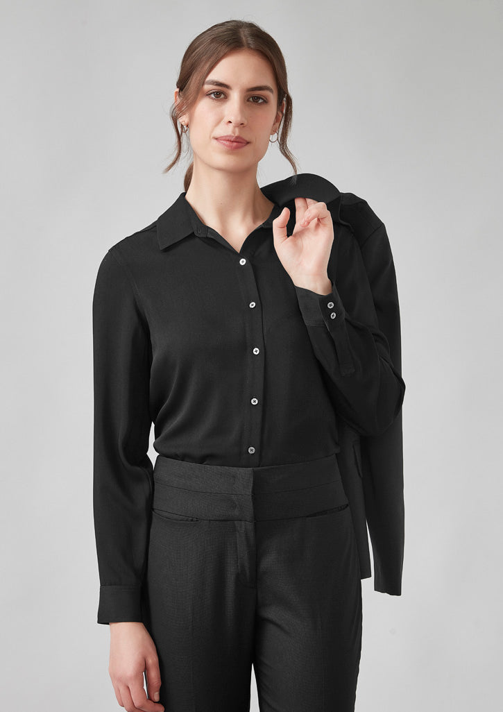 Womens Evelyn long sleeve shirt: black button-down with crisp collar