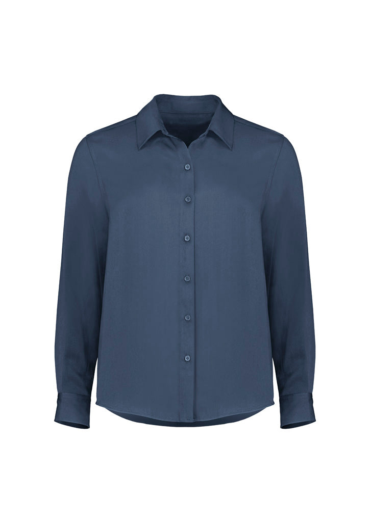 Womens Evelyn long sleeve navy shirt with modesty bust buttons