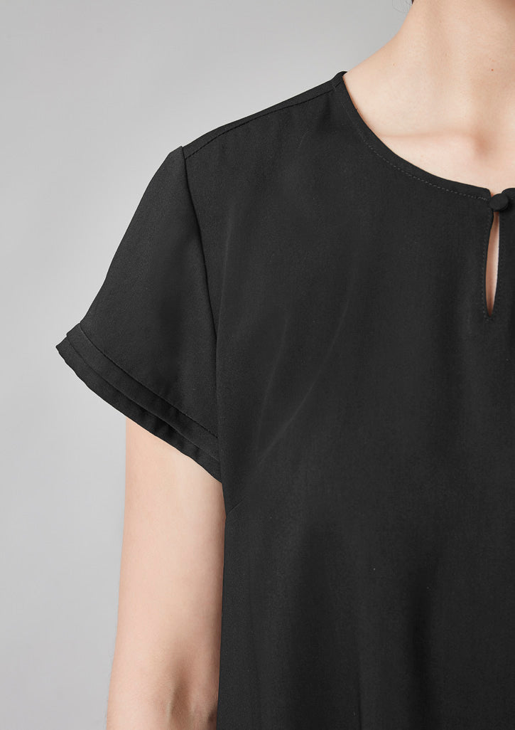 Womens Evelyn short sleeve blouse in black with keyhole detail