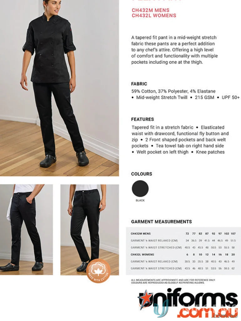 Womens Saffron Chef Flex Pant showing stylish chef’s uniform pants for women