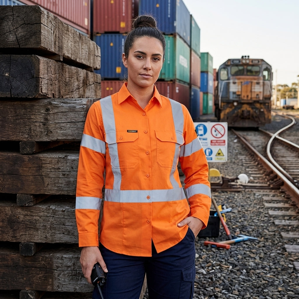 WorkCraft Ladies NSW RAIL Lightweight HiVis Shirt