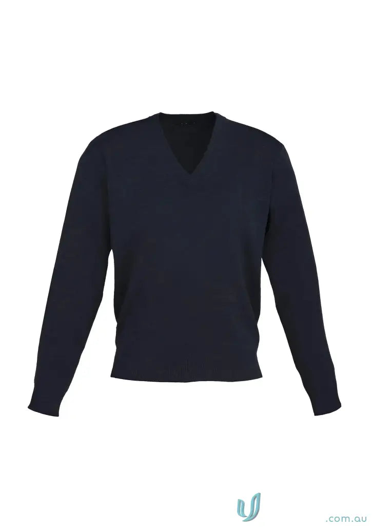 Navy blue Woolmix Knit Pullover V-neck sweater perfect for casual wear