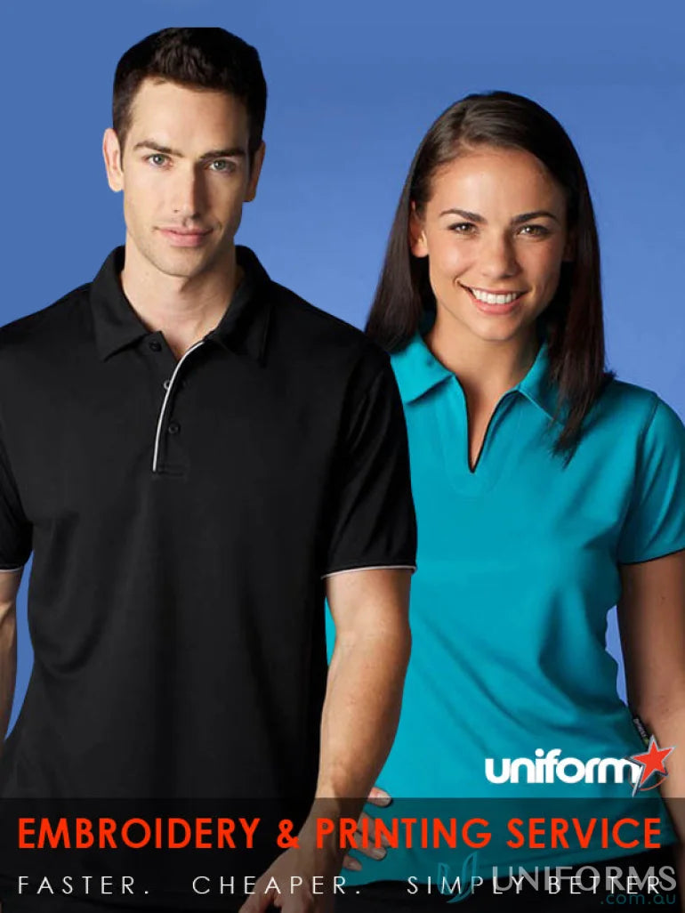 Matching Yarra Polo shirts perfect for work uniforms and everyday style