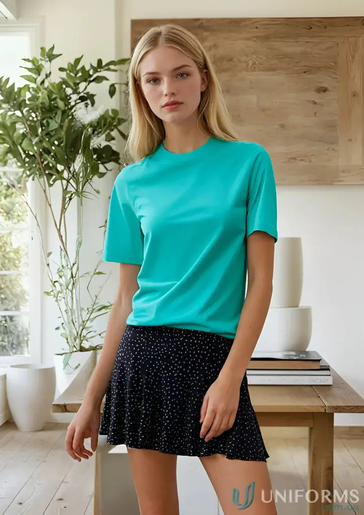 Youth savvy tee teal short-sleeved crew neck shirt perfect for comfy work uniforms and casual workwear styles