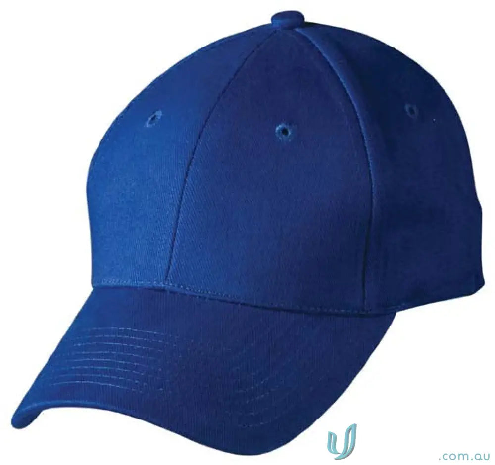 Royal blue 6-panel structured baseball cap with ventilation eyelets and heavy brushed cotton