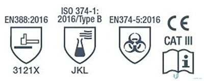 Safety glove rating symbols on 12pk Chembarrier Glove perfect for medical and work uniforms
