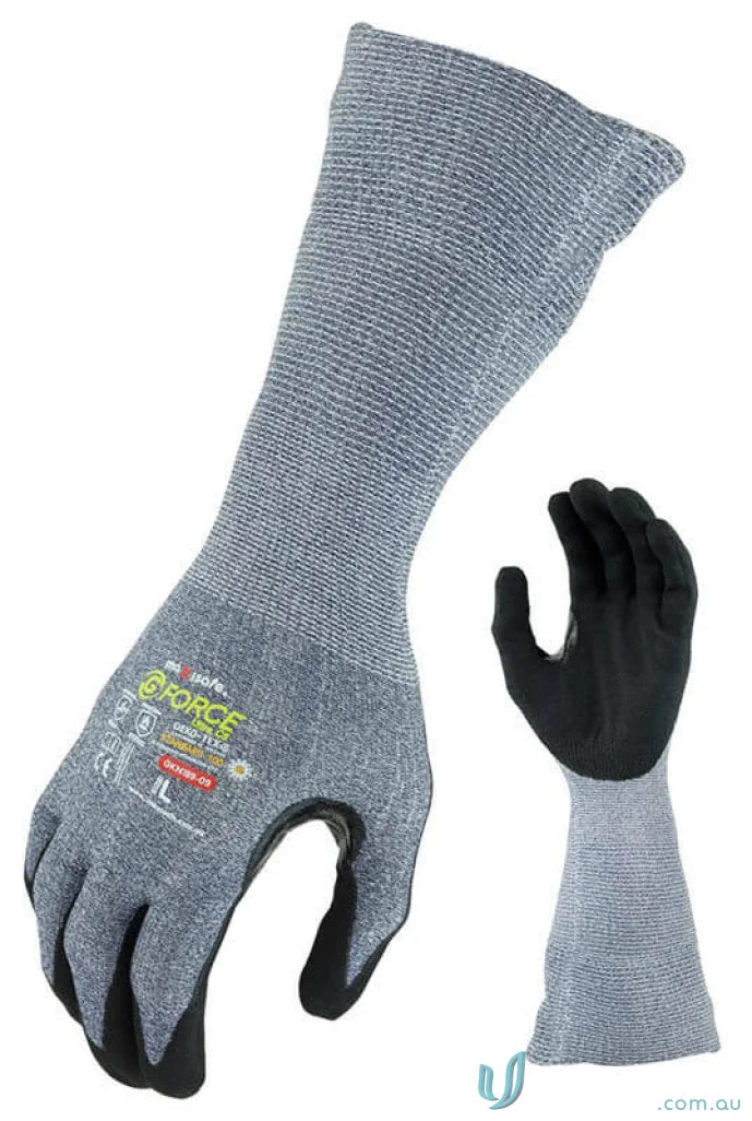 Gray and black cut D nitrile gloves from 12pk G-Force Extra Long Cut D Glove for work or uniforms