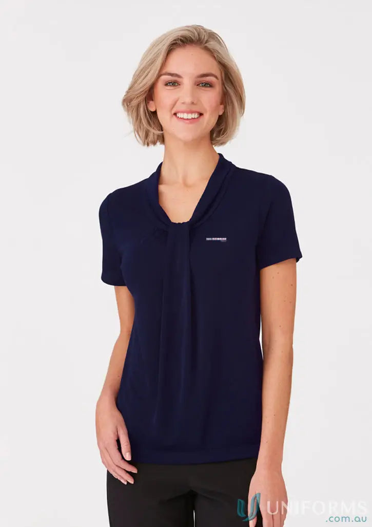 1300 AM Ladies Top with soft draped neckline, short sleeve style, polyester matte jersey