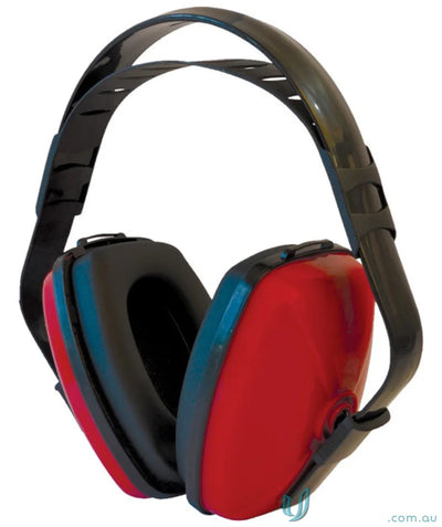 Red and black earmuffs for construction safety and comfy uniforms protection