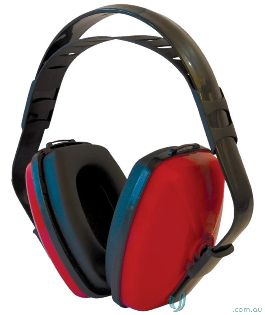 Red and black earmuffs for construction safety and comfy uniforms protection