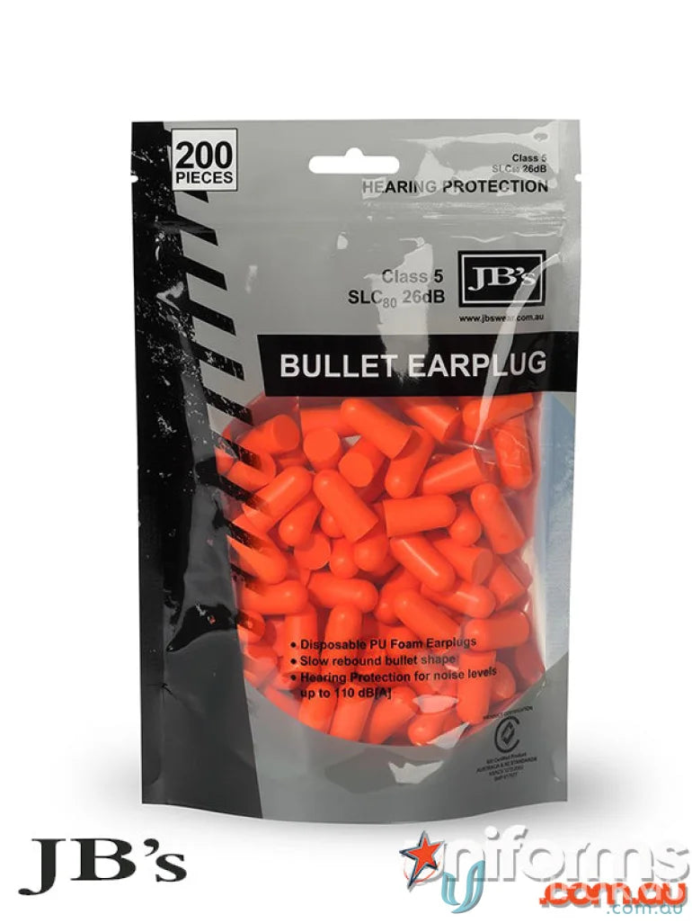 JBs 8P045 200 Pack. Bullet Shaped Ear Plugs front product image