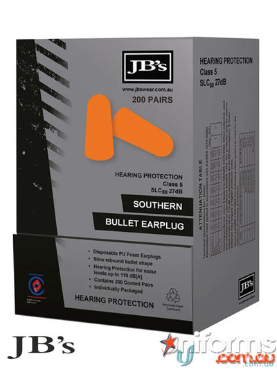 JBs 8P085 200 Pack. Southern Bullet Ear Plugs front product image