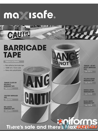 Rolls of barricade tape Danger black on red/white for work uniforms and safety gear