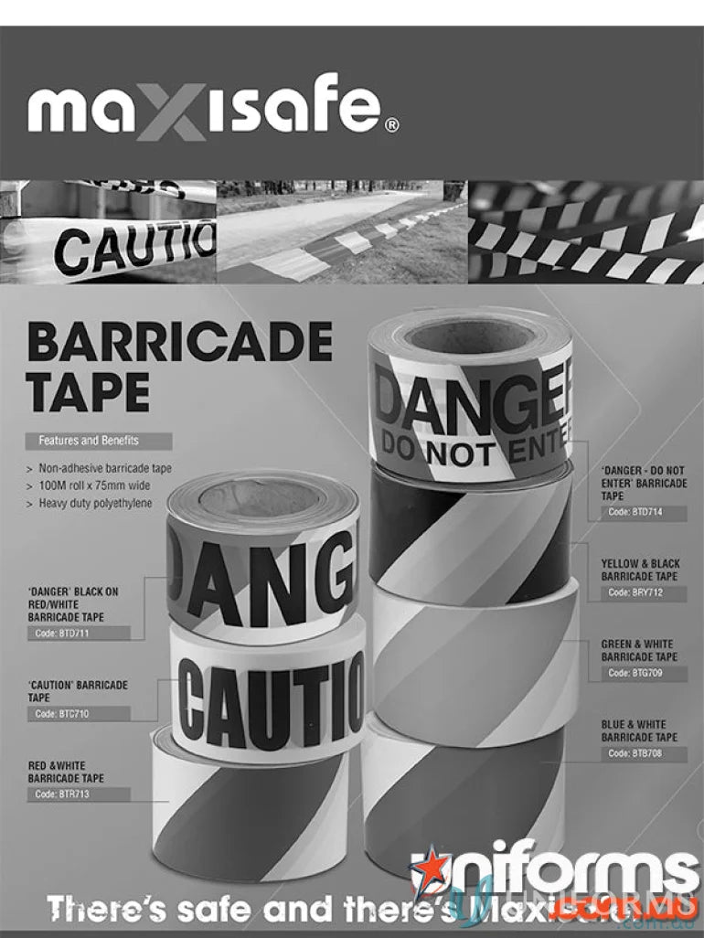Rolls of barricade tape in red and white for safety barriers, great for workwear setups