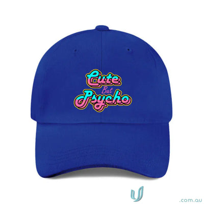 Royal blue heavy brushed cotton cap with cute but psycho pink teal neon print
