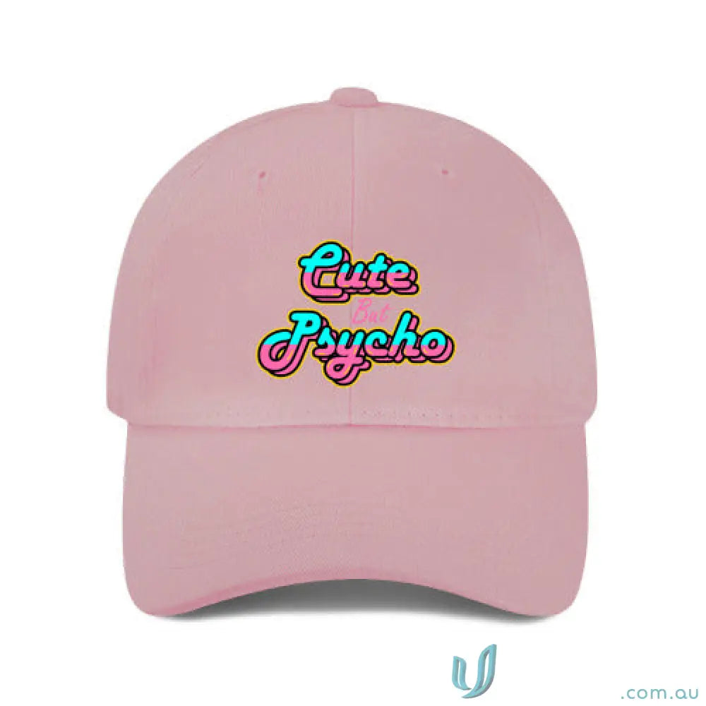 Soft pink cute but psycho cap, heavy brushed cotton, price includes embroidery
